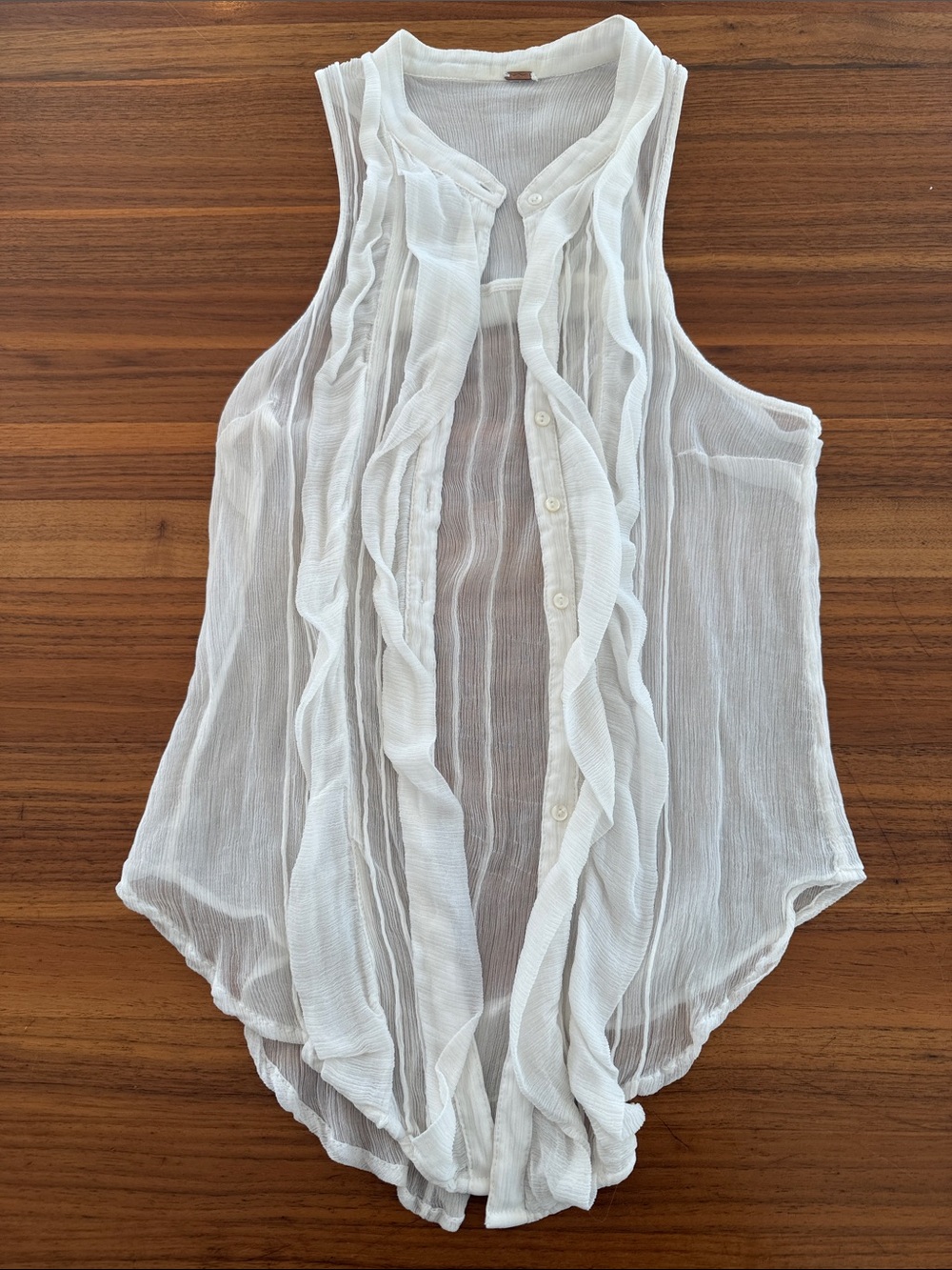 Free People Higher Ground Ivory Chiffon Boho Ruffle Detail Button Down Blouse S